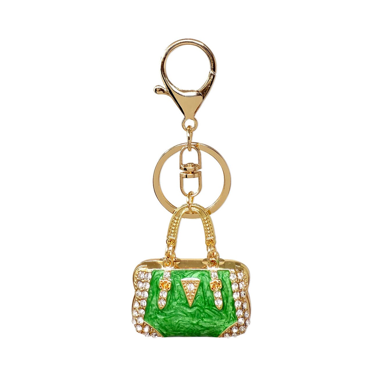 Wrapables Stylish Crystal Rhinestone Handbag Shaped Purse Charm Keychain, Green